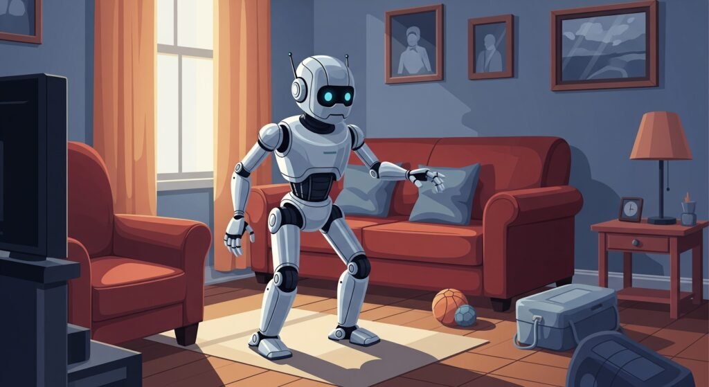 Home robot navigating cluttered living room