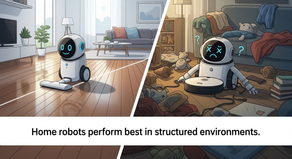 home robot operating efficiently in a well-organized home