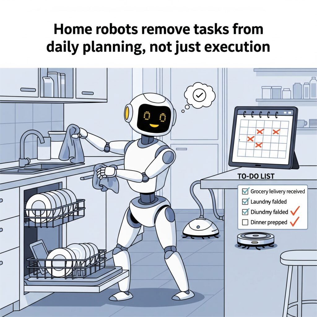 Home robot integrated naturally into everyday household routine 