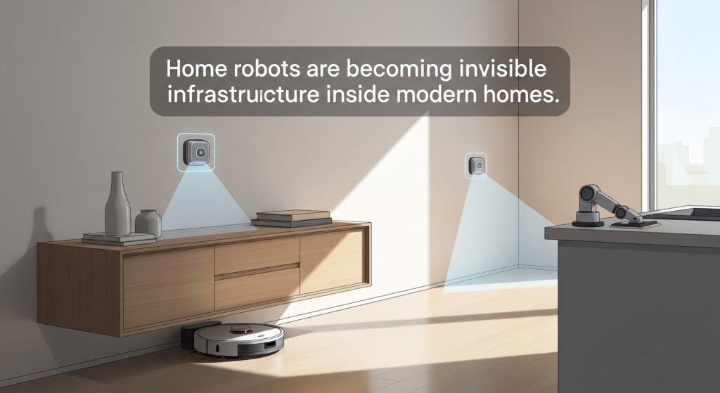 Home robot integrated into daily household infrastructure 