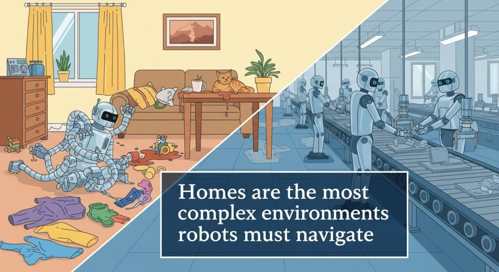 Comparison between factory robots and home robots in unpredictable environments