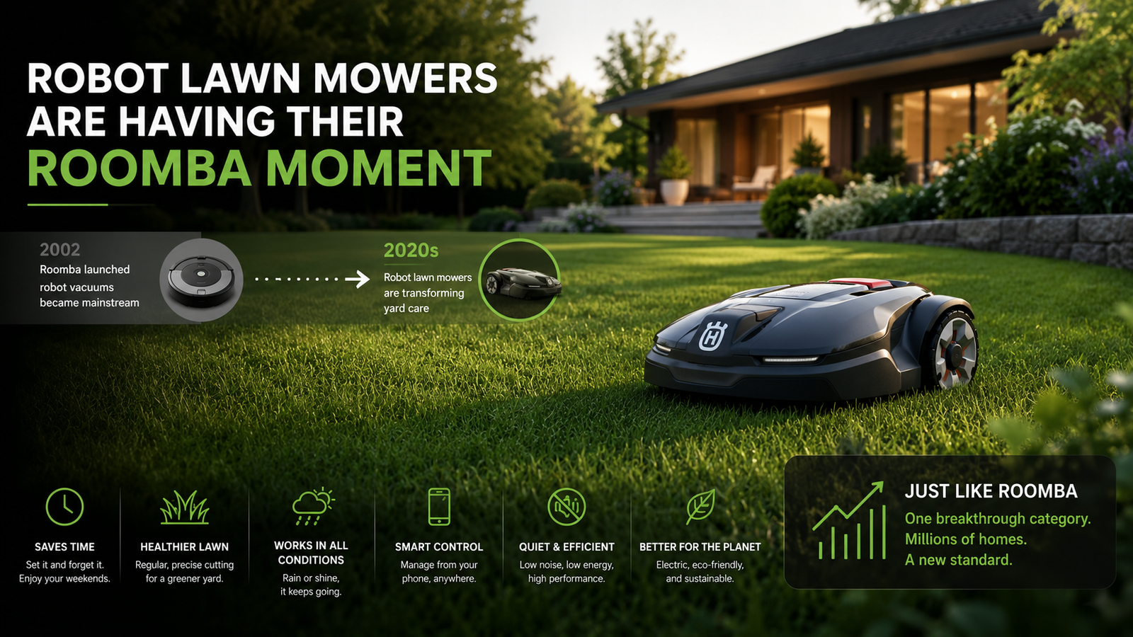 Autonomous robot lawn mower using GPS and AI navigation to mow a large suburban yard without human supervision