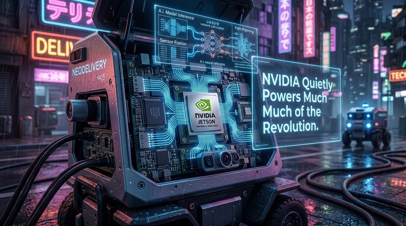 NVIDIA GPU computing infrastructure powering machine learning training for delivery robots using Isaac Sim photorealistic simulation Omniverse virtual world building and Jetson edge AI inference