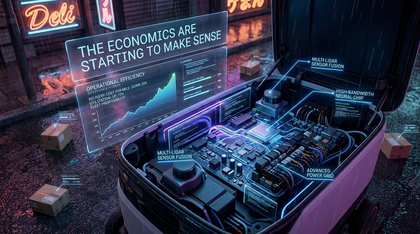 Autonomous delivery market growth analysis showing expanding commercial potential through late 2020s driven by labor shortages rising wages urban delivery demand and improving robot unit economics